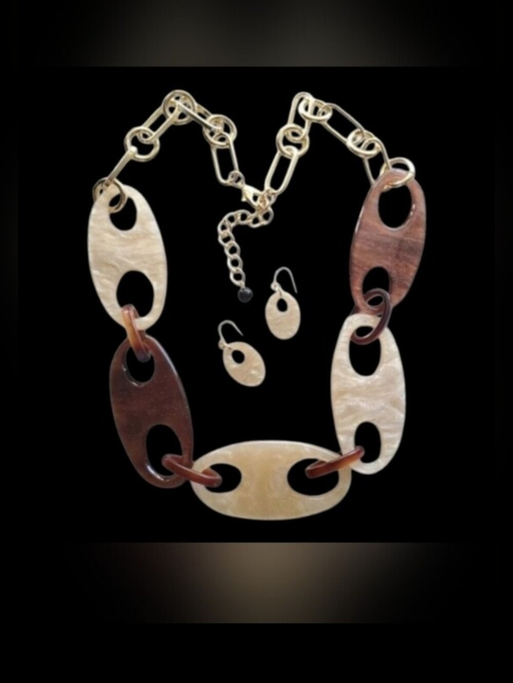 Cream and Brown Link Statement Necklace
